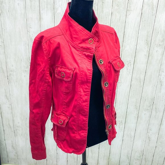 Ami Paris Red Steampunk Military Style Women's Red Zip Button Up Bomber Coat | M - Picture 1 of 14